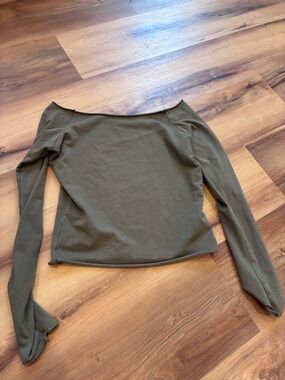 Brandy Melville Olive Off-Shoulder Long Sleeve Top